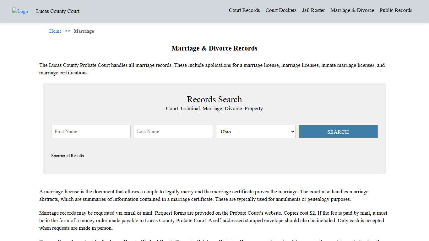 Marriage & Divorce Records Lucas County Court