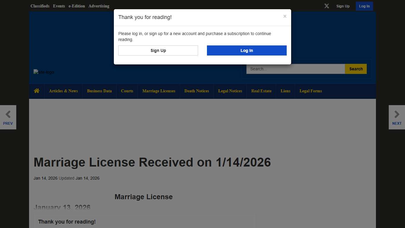 Marriage License Received on 1/14/2026 Marriage Licenses toledolegalnews.com